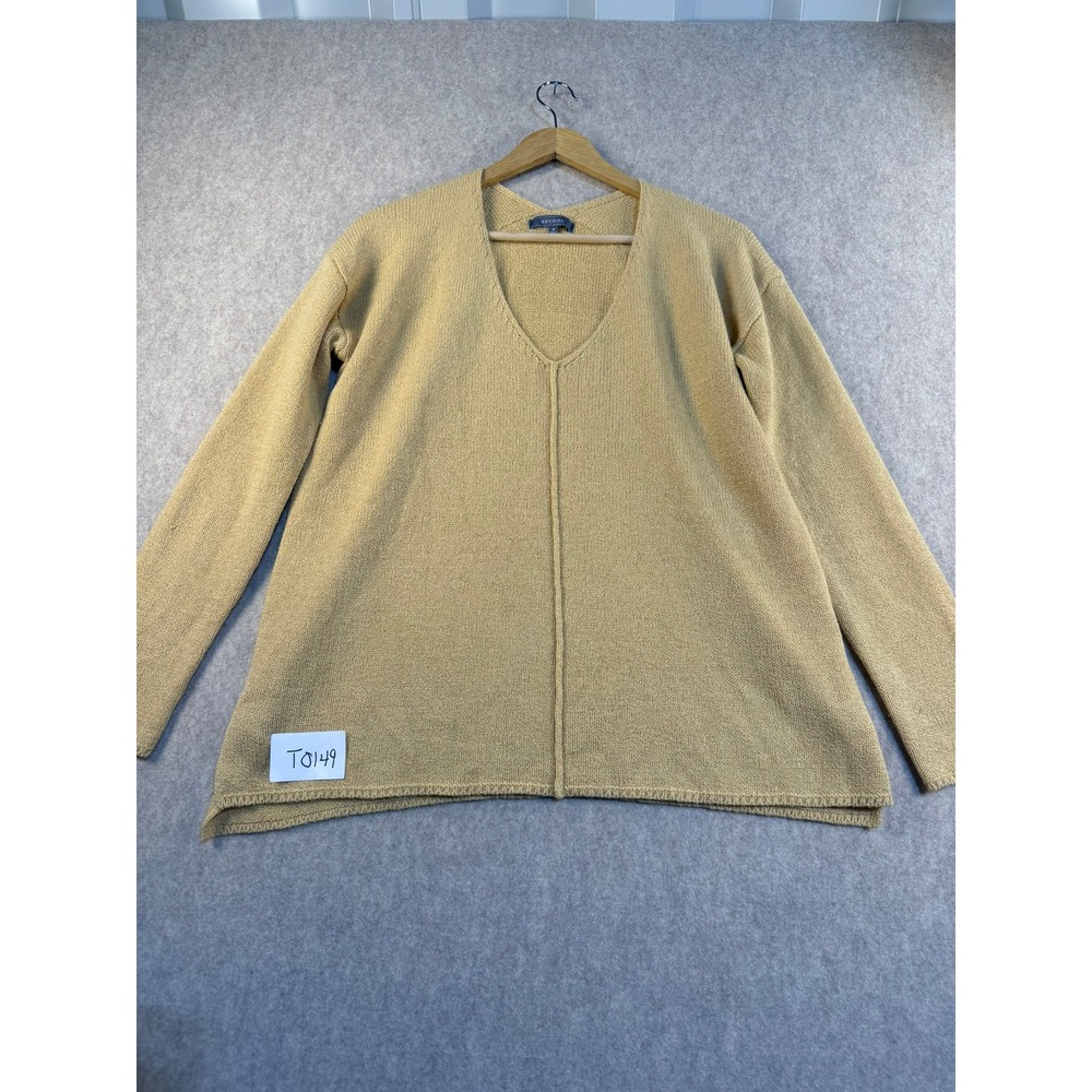 BECOOL Womens‎ Mustard Yellow V-Neck Knit Sweater Raised Center Seam Size Medium